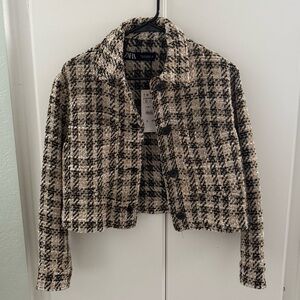 Zara Cropped Textured Tweed Jacket
